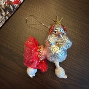 Silver and Red Poodle Ornament